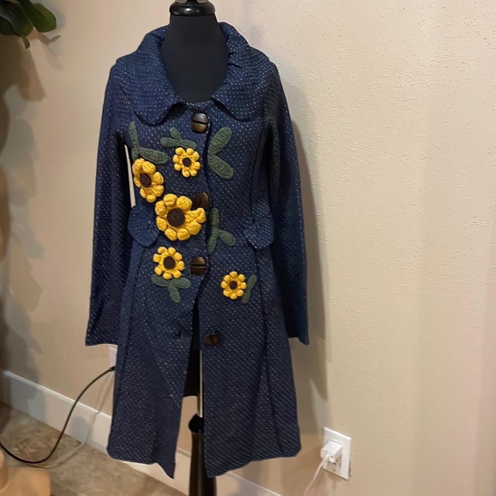 Anthropologie Charlie & Robin Chunky Sunflower Sweater Coat - L